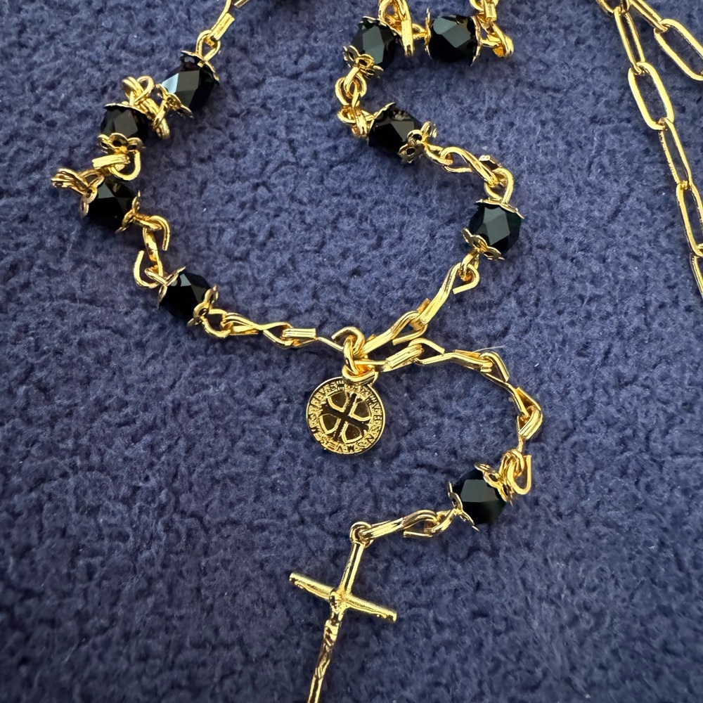 Vanessa Mooney Gold and Black Nora Rosary Necklace